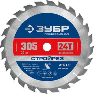 ЗУБР Стройрез, 305 х 30 мм, 24Т, пильный диск по строительной древесине, Профессионал (36931-305-30-24) — изображение 1