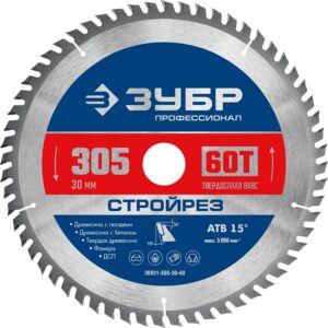 ЗУБР Стройрез, 305 х 30 мм, 60Т, пильный диск по строительной древесине, Профессионал (36931-305-30-60) — изображение 1
