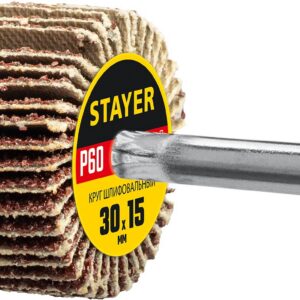 STAYER d 30 x 15 мм, P60, на шпильке d 6 мм, круг шлифовальный лепестковый (36606-060) — изображение 1