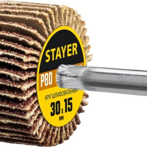 STAYER d 30 x 15 мм, P80, на шпильке d 6 мм, круг шлифовальный лепестковый (36606-080) — изображение 1