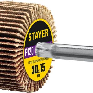 STAYER d 30 x 15 мм, P120, на шпильке d 6 мм, круг шлифовальный лепестковый (36606-120) — изображение 1