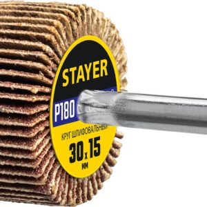 STAYER d 30 x 15 мм, P180, на шпильке d 6 мм, круг шлифовальный лепестковый (36606-180)