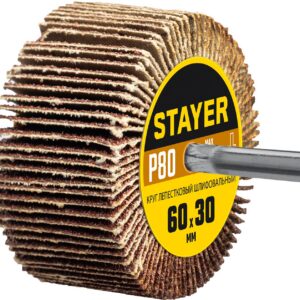 STAYER d 60 x 30 мм, P80, на шпильке d 6 мм, круг шлифовальный лепестковый (36608-080) — изображение 1