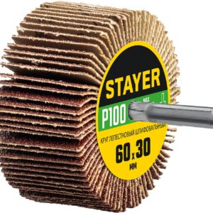 STAYER d 60 x 30 мм, P100, на шпильке d 6 мм, круг шлифовальный лепестковый (36608-100) — изображение 1