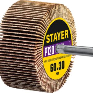 STAYER d 60 x 30 мм, P120, на шпильке d 6 мм, круг шлифовальный лепестковый (36608-120) — изображение 1
