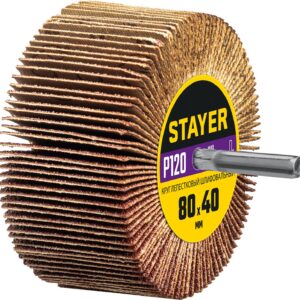 STAYER d 80 x 40 мм, P120, на шпильке d 6 мм, круг шлифовальный лепестковый (36609-120) — изображение 1