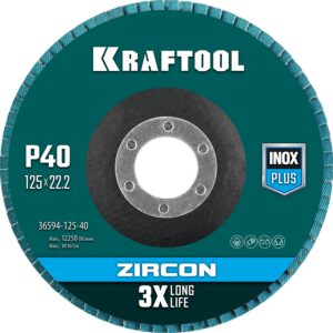 KRAFTOOL ZIRCON 125 х 22.2 мм, P40, круг лепестковый циркониевый торцевой по металлу и нержавеющей стали (36594-125-40) — изображение 1
