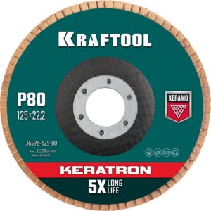 KRAFTOOL КERATRON 125 х 22.2 мм, P80, круг лепестковый керамический торцевой по нержавеющей стали (36598-125-80) — изображение 1
