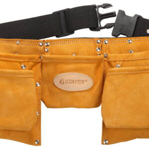 STAYER кожаный, 2 скобы, пояс для инструментов с 11 карманами, Professional (38520)
