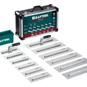 KRAFTOOL 280х115 мм (6шт) - 480х130 мм (6шт), набор нержавеющих гребенок со сменной 2к ручкой, в пластиковом кейсе (33268-H12)