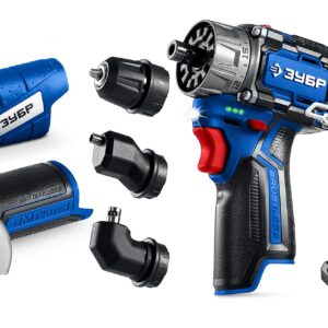 ЗУБР КОМБИ #5 набор: дрель-шуруповерт + мини УШМ + LED фонарь, BRUSHLESS, 12 В, 45 Н·м, 2 АКБ тип Т7 (4 и 2 А·ч), кейс, Профессионал (DB-125-42ABF)