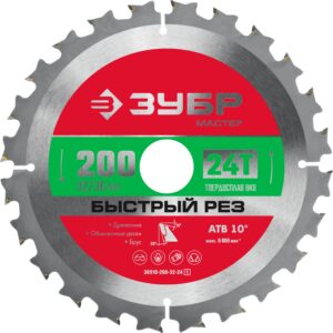 ЗУБР Быстрый рез, 200 x 32/30 мм, 24Т, пильный диск по дереву (36910-200-32-24) — изображение 1