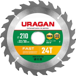 URAGAN Fast, 210 х 32/30 мм, 24Т, пильный диск по дереву (36800-210-32-24) — изображение 1
