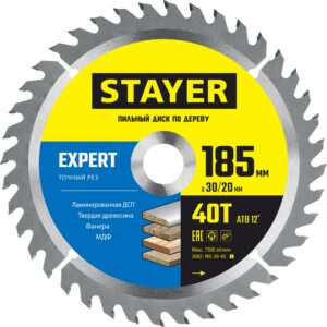 STAYER Expert, 185 x 30/20 мм, 40Т, точный рез, пильный диск по дереву (3682-185-30-40) — изображение 1