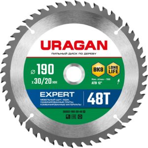 URAGAN Expert, 190 х 30/20 мм, 48Т, пильный диск по дереву (36802-190-30-48) — изображение 1