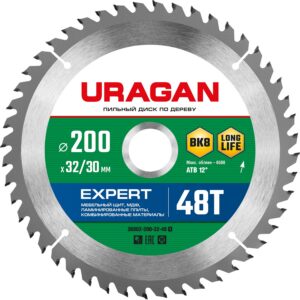 URAGAN Expert, 200 х 32/30 мм, 48Т, пильный диск по дереву (36802-200-32-48) — изображение 1