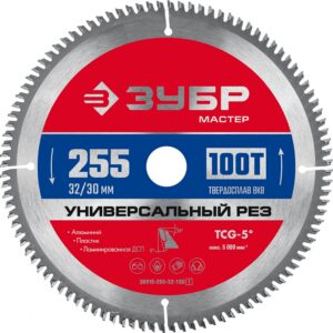 ЗУБР Универсальный рез, 255 x 32/30 мм, 100Т, пильный диск по алюминию (36916-255-32-100) — изображение 1
