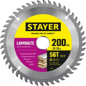 STAYER Laminate, 200 x 32/30 мм, 56Т, аккуратный рез, пильный диск по ламинату (3684-200-32-56) — изображение 1