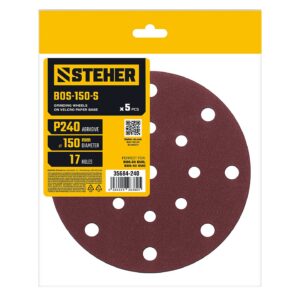 STEHER BOS-150-S 150 мм, Р240, шлифовальный круг на липучке, 17 отв., 5 шт. (35684-240) — изображение 1