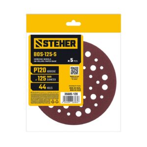 STEHER BOS-125-S 125 мм, Р120, шлифовальный круг на липучке, 44 отв., 5 шт. (35685-120) — изображение 1