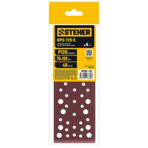 STEHER BPS-720-S 70х198 мм, Р120, шлифовальный лист на липучке, 56 отв., 5 шт. (35686-120) — изображение 1