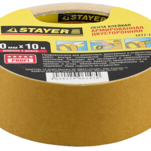 STAYER 50 мм, 10 м, на тканевой основе, двухсторонняя клейкая лента, Professional (1217-10)