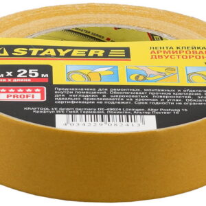 STAYER 38 мм, 25 м, на тканевой основе, двухсторонняя клейкая лента, Professional (1217-38-25)