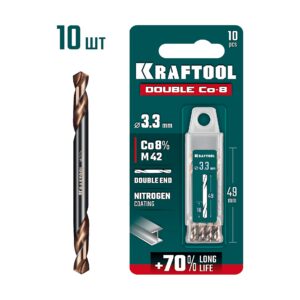 KRAFTOOL DOUBLE Сo-8 3.3х49мм, Сверло двухстороннее по металлу, сталь M42(+8%Co), класс А (29654-3.3-10) — изображение 1