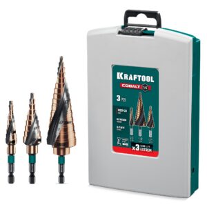 KRAFTOOL COBALT 3 шт., 4-32мм, азотирование, винтовая спираль, набор сверл ступенчатых(29691-4-32-H3) — изображение 1
