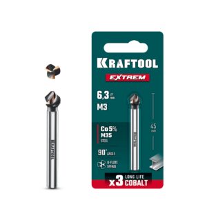 KRAFTOOL EXTREM, d 6.3x5х45 мм, Z3, 90°, сталь M35, U-образная спираль, зенковка (29734-3) — изображение 1