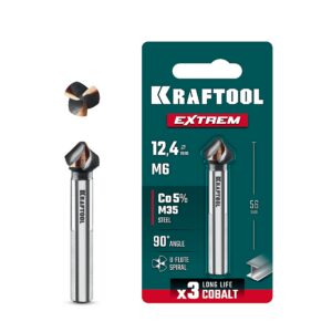 KRAFTOOL EXTREM, d 12.4х8х56 мм, Z3, 90°, сталь M35, U-образная спираль, зенковка (29734-6) — изображение 1