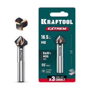 KRAFTOOL EXTREM, d 16.5х10х60 мм, Z3, 90°, сталь M35, U-образная спираль, зенковка (29734-8) — изображение 1