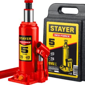 STAYER RED FORCE, в кейсе, 5 т, 216 - 413 мм, бутылочный гидравлический домкрат, Professional (43160-5-K) — изображение 1