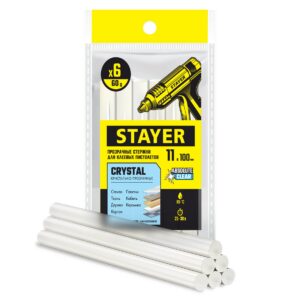 STAYER Cristal, 11 х 100 мм, 6 шт, прозрачные, универсальные клеевые стержни Professional (0682-H6)