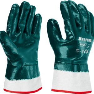 KRAFTOOL HYKRAFT Heavy Duty - особопрочные, L (9), с крагой, нитриловое покрытие, высокая защита от нефтепродуктов, перчатки (11288-L) — изображение 1