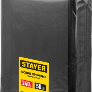 STAYER HEAVY DUTY, 240 л, 50 шт, черные, особопрочные, строительные мусорные мешки (39154-240)