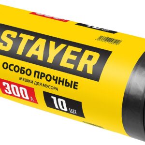 STAYER HEAVY DUTY, 300 л, 10 шт, черные, особопрочные, строительные мусорные мешки (39157-300)