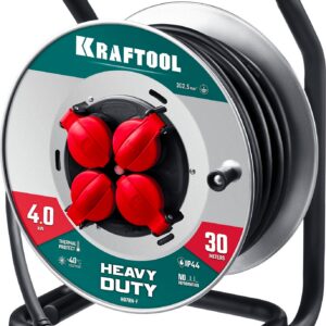 KRAFTOOL HEAVY DUTY 4.0, КГ 3х2.5 30м 4000Вт IP44, силовой удлинитель на стальной катушке (55086-30)