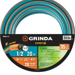 GRINDA EXPERT 5, 1/2″ 20 м, 35 атм, пятислойный, текстильное армирование, поливочный шланг, PROLine (429007-1/2-20) — изображение 1