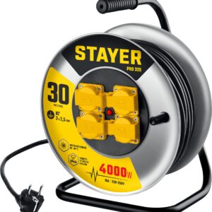 STAYER PRO-325, КГ, 3 х 2.5 мм2, 30 м, 4000 Вт, IP44, силовой удлинитель на стальной катушке (55076-30)
