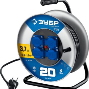 ЗУБР КГ-315, КГ, 3 x 1.5 мм2, 20 м, 3700 Вт, IP44, силовой удлинитель на стальной катушке, Профессионал (55080-20)