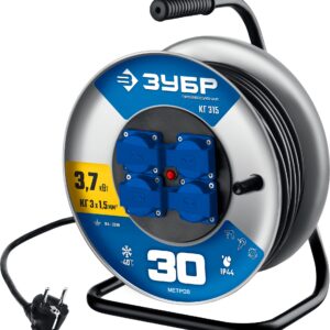 ЗУБР КГ-315, КГ, 3 x 1.5 мм2, 30 м, 3700 Вт, IP44, силовой удлинитель на стальной катушке, Профессионал (55080-30)