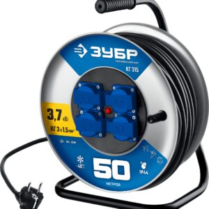 ЗУБР КГ-315, КГ, 3 x 1.5 мм2, 50 м, 3700 Вт, IP44, силовой удлинитель на стальной катушке, Профессионал (55080-50)